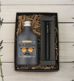 Resim Bk Gift Kişiye Özel İsimli Baba Temalı Antrasit Tasarım Cam Şişede Kolonya 200 Ml & Siyah Metal Roller Kalem Hediye Seti-8, Babaya Hediye, Babalar Gün 