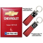 Resim Plakanıza Özel Chevrolet Logolu Kırmızı Ruhsat Kabı Ve Anahtarlık 