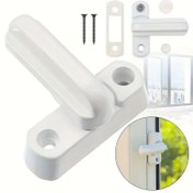 Resim 1 Adet Plastik/Metal Dış Kapı ve Pencere Kilidi - T Şeklinde Kolu Süpürge Kilidi, Beyaz Güvenlik Donanımı ile 2 Vida & Vidalıkapakları, Ev Güvenliği için Kolay Kurulum (85x21x37mm), Modern Kilit Tasarımı, Evler İçin Kapı Kilitleri 