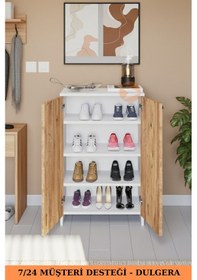 Resim 2 Kapaklı 4 Raflı Ayakkabılık Çok Amaçlı Dolap Ayakkabı Dolabı Çam - Beyaz 