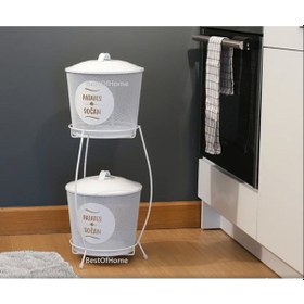 Resim Toptanfoni Lüx Ferforje Iki Katlı Metal Patates Ve Soğan Saklama Kovası Fileli Beyaz Beyaz 