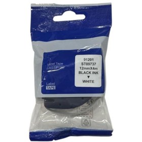 Resim PLUSCOPY Muadil Etiket DYMO Letratag *91201 (59422)* 12mmX4m Beyaz Plastik Etiket Siyah (Laminasyon Şerit) 