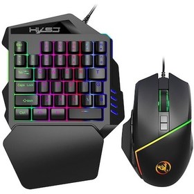 Resim Hxsj A876 Kablolu Rgb Tek El Oyuncu Klavye + V100 Optik Oyuncu Mouse Ux Optik 