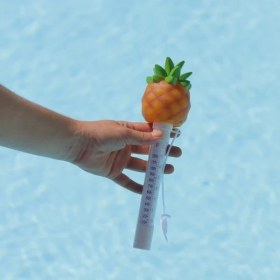 Resim 10line Havuz Ananas Modeli Yüzme Havuz Termometresi, Sabitleme Kordonlu Yüzer Ananas Havuz Termometresi 