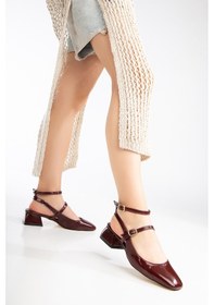 Resim Daxtors D0351 Kadın Arkası Açık Kare Burunlu Baretli Düşük Klasik Topuklu Ayakkabı Bordo-rugan 