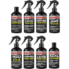 Resim Mertox Otomobil Araç Araba Oto Temizlik Seti Şampuan+Iç Detay+Motor+Hızlı Cila+Torpido+Lastik+Jant+Pasta 8X500ML 