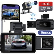 Resim SONREİR S15 WiFi FHD 3 Kameralı Türkçe Araç İçi Güvenlik Kamerası Gece Görüşü Ön-Arka-İç- Ses Kayıt DashCam 
