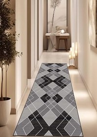 Resim Viva Home Geometrik Kesme Özel Ölçü Rulo Yolluk Kaymaz Taban Mutfak Hol Antre Halısı Vh005, Gri, 80 X 380 