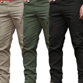 Resim 3'lü Erkek Taktik Yürüyüş Pantolonu - Dayanıklı, Çok Fonksiyonlu Kargo Pantolonu, Birden Fazla Cepli, Polyester, Esnemez Kumaş, Dış Maceralar İçin, Makinede Yıkanabilir - Bej, Zeytin Yeşili, Siyah, Kamp Ekipmanları Renklerinde Mevcut 