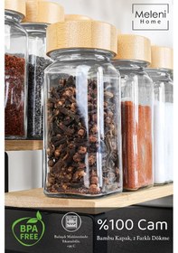 Resim 24'lü Bambu Kapaklı Cam Baharatlık Seti - Etiketli Tuzluk Biberlik Köşeli Baharat Takımı 120 Ml ŞEffaf 