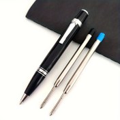 Resim YENİ Lüks Mini Tam Metal Kısa Tükenmez Kalem 2 Yedekle 0.7mm Siyah ve Mavi Mürekkep Ağır Taşınabilir Defter Rulosu Kalemler 