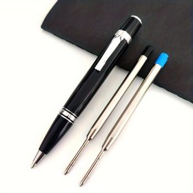 Resim YENİ Lüks Mini Tam Metal Kısa Tükenmez Kalem 2 Yedekle 0.7mm Siyah ve Mavi Mürekkep Ağır Taşınabilir Defter Rulosu Kalemler 