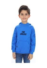 Resim Toontoy Kids Toontoy Erkek Çocuk Relax Fit Kapüşonlu Cepli Reglan Kol Baskılı Sweatshirt - 2 İplik Saks 