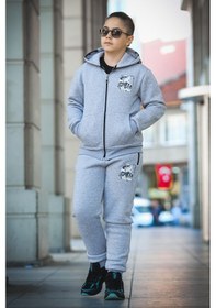 Resim Erkek Çocuk Fermuarlı Kapüşonlu Eşofman Takımı Tupac Esf.0090 Gri 