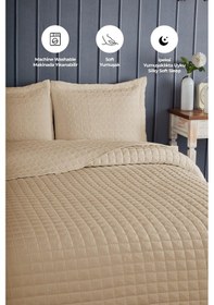 Resim Evlen Home Joy Pamuklu Yatak Örtüsü Seti Çift Kişilik 3 Parça Elyaf Dolgulu Yumuşak Günlük Yıkanabilir Bej 