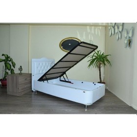 Resim Baza Başlık SUNİDERİ BEYAZ Silinir Kumaş Model Kapitone Metal Fırın Boya 90*190 Yatak El Yapım 