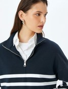 Resim Yarım Fermuarlı Çizgili Oversize Sweatshirt 
