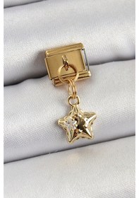 Resim 316l Çelik Sallantılı Zirkon Taşlı Yıldız Model Gold Renk Nomination Charm Diğer 