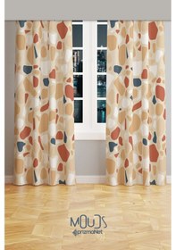 Resim West Stone Desenli Süet Oturma Odası Salon Fon Perde Baskılı Ekstrafor Büzgü 2 Kanat Prd-1082 Çok Renkli 