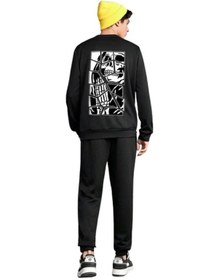 Resim Unisex Skullcracked Baskılı Bisiklet Yaka Eşofman Takımı Siyah 