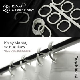 Resim Tropik Home Duş Perdesi Çift Kanat 2x120x200cm Siyah Mermer Desen Banyo Perdesi 16 Adet C Halka Hediyeli 