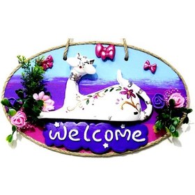 Resim Kedi Figürlü Welcome Yazılı El Yapımı Kapı Süsü 