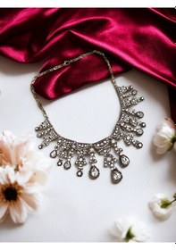 Resim Zirkon Taşlı Su Damlası Nişan Kına Düğün Gerdanlık Fayra-a7926grd Beyaz 