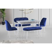 Resim Levent Mobilya Aksesuar Ay Masa Ve Sandalye Bench Takımı, Lacivert Beyaz, 120x70 