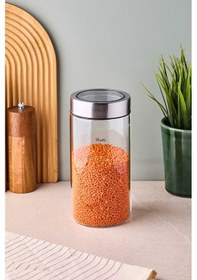 Resim Cassetto 1250 Ml Paslanmaz Çelik Kapaklı Borosilikat Cam Kavanoz 10x20 Cm Seffaf Şeffaf 