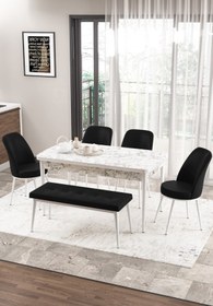 Resim Canisa Concept Zen Serisi Bench'li, 80x132, Açılabilir Mdf Mutfak Masası Takımı, Beyaz Mermer Desen, Turkuaz 