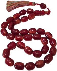 Resim El Yapımı Katalin Tespih, 52 Santim, 118 Gram, 15x20 mm, Hardal Renk Püsküllü, Usta İşi Kuru Torna, Koleksiyonluk, Kadife Kutulu 