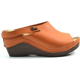 Resim Beety By87.1001 Taba Hakiki Deri Dolgu Topuk Kadın Terlik Taba 