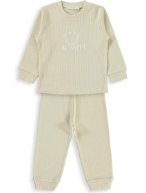 Resim Minidamla Gülen Yüz Baskılı 1-6 Yaş Pijama Takımı - Bej - Bej / 4-5 Yaş 