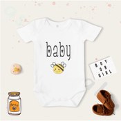 Resim Limon Unisex Bebek Beyaz Baby Bee Desenli Organik Kısa Kol Body Zıbın 