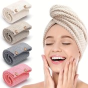 Resim 1 adet Kadınlar için hızlı kuruyan mikrofiber başörtüsü - süper emici, kalın ve yumuşak - 24.89 cm düğmeli saç bandı - saç kurutma ve duş kullanımı için uygun, saç kurutma bone | düğme kapatmalı havlu | hızlı kuruyan kumaş 