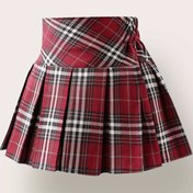 Resim Kızlar İçin Kolej Tarzı Ekose Pileli Mini Etek - A Kesim Kare Desenli Okul Üniforması, Elastik Bel Bandı, Makinede Yıkanabilir İlkbahar Yaz Sonbahar Parti ve Günlük Giyim 