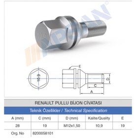 Resim 20 Adet Renault Pullu Bijon Civatası 