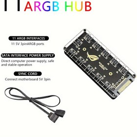 Resim Bir Dakika On Işık Hub - SATA Güç Kaynağı Portu, 5V3 Pin ARGB Kontrol Cihazı Tanrı Işığı Senkronize Işık Genişletme Kontrol Cihazı 