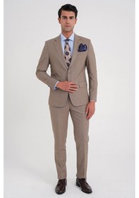 Resim Efor Slim Fit Çift Yırtmaç Esnek Yün Vizon Takım Elbise Tk 918 Vizon 