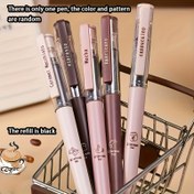 Resim 1 adet Kahve Temalı Jel Kalem - 0.5mm Doldurulabilir Uç, Hızlı Kuruyan Siyah Mürekkep, Rahat Tutma, Ofis ve Çalışma için Ergonomik Tasarım, Şık Metalik Detaylar, Ofis Kırtasiye, Modern Kalem, Pürüzsüz Yazma 