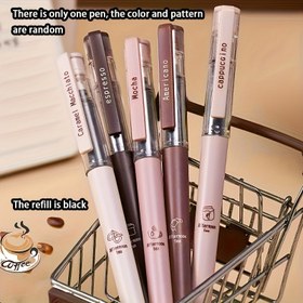 Resim 1 adet Kahve Temalı Jel Kalem - 0.5mm Doldurulabilir Uç, Hızlı Kuruyan Siyah Mürekkep, Rahat Tutma, Ofis ve Çalışma için Ergonomik Tasarım, Şık Metalik Detaylar, Ofis Kırtasiye, Modern Kalem, Pürüzsüz Yazma 