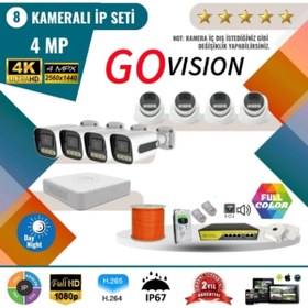 Resim Go Vision 8'li 4MP 4K Ultra HD IP Güvenlik Kamera Seti (Gece Görüşlü, Dış Mekan Uyumlu) 