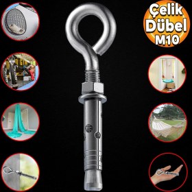Resim Badem10 Kancalı Çelik Dübel Salıncak Boks Torbası Avize Için Gömlekli Kapalı Ağız Kanca M10 