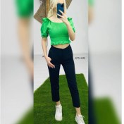 Resim Kadın Büzgülü Yeşil Bluz 