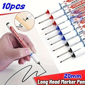 Resim Derin Delikler için 10'lu Uzun Kafa Marker Kalem, Seramik, Banyo Montajı, Süsleme Sabitleme ve Ahşap İşaretleme için Özel Yağ Bazlı Ağaç İşleme Markerleri, Dayanıklı PPSU Plastik Yapı 