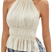 Resim Kadınlar İçin Y2K Seksi Sırtı Açık Kolsuz Üst - Ayarlanabilir Bel Bağcıklı, Parlak Pembe Katmanlı Kesim, Katmanlı Etekli Yazlık Kısa Crop Top, Bahar/Yaz Günlük ve Parti Giyimi, Omzunu Açık Moda, Dekoratif Büzgülü 