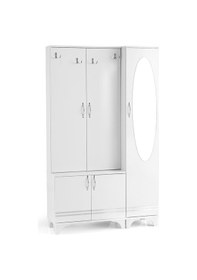 Resim Rüya Aynalı Askılıklı Raflı Ayakkabılık Portmanto 112x35x190cm Beyaz 