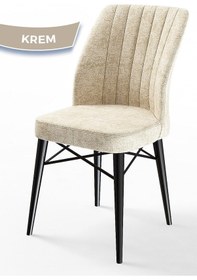 Resim Canisa Flex Serisi, Üst Kalite Mutfak Sandalyesi, 8 Adet Krem Sandalye, Gürgen Siyah Ahşap Ayak Sandalye Krem Ayaklar Siyah 