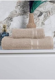 Resim %100 Pamuk 2 Parça Kadın/Erkek Banyo Duş Hamam Havlu Seti 90x150 Cm (Bej) 