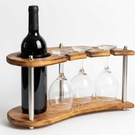 Resim Doğal Ahşap Şaraplık Kadehlik Standı 3'lü Dekoratif Mutfak Bar İçki Şişelik Sunum Rafı Hediyelik 